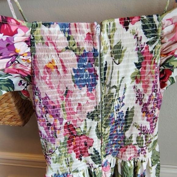 Vtg Moda Int’l Floral Midi Dress Women 10 Corset Ruched Off The Shoulder Prom - Picture 9 of 16